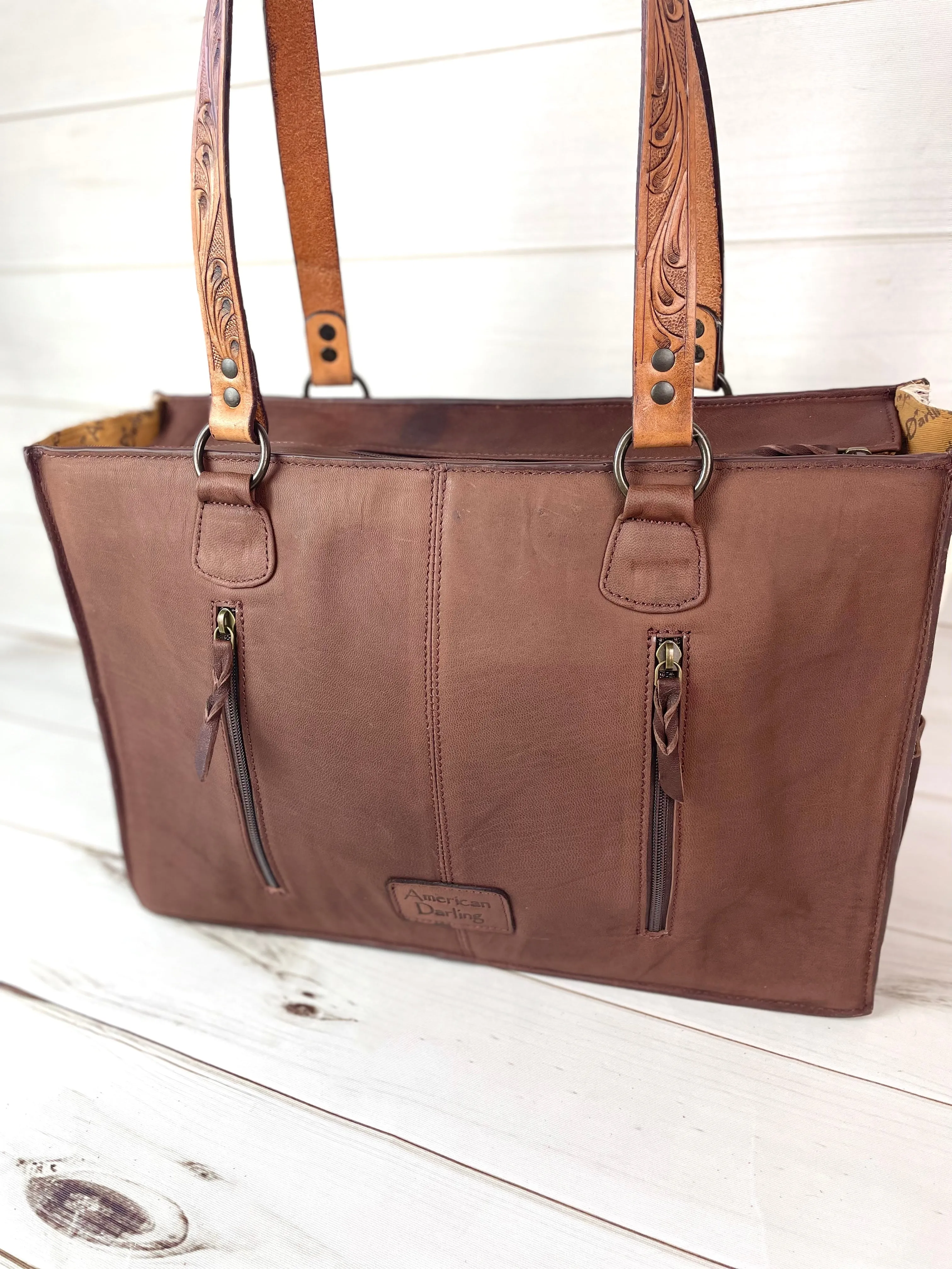 Tooled Border and Handle Hide Swatch Large Bag