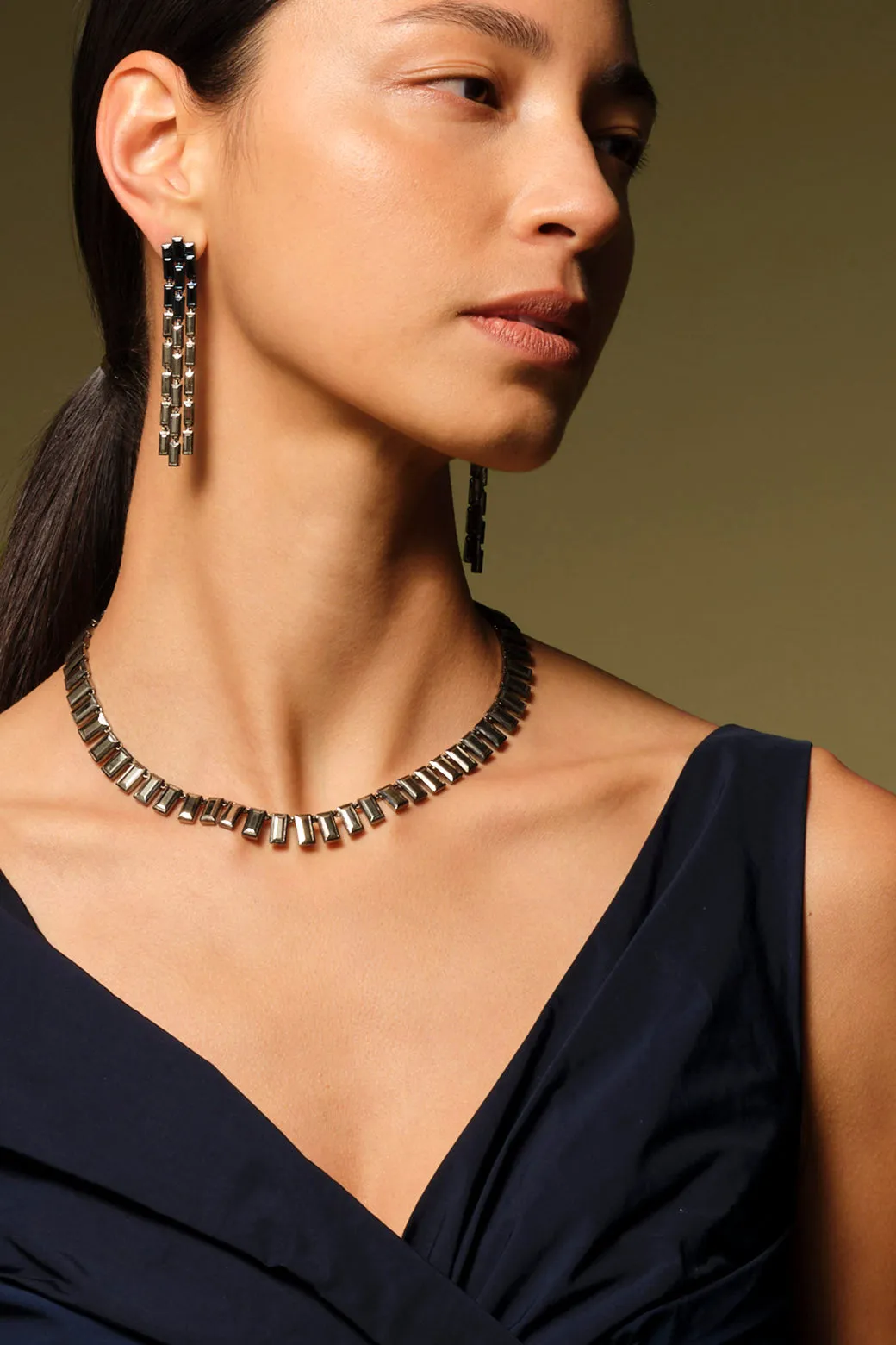 Triple Baguette Stiletto Earrings - Pyrite & Black Spinel