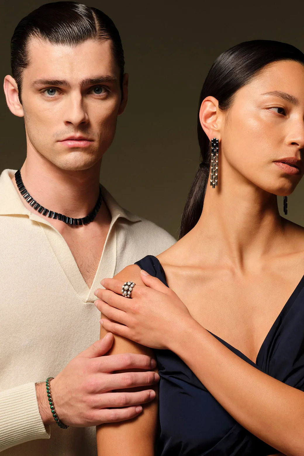 Triple Baguette Stiletto Earrings - Pyrite & Black Spinel