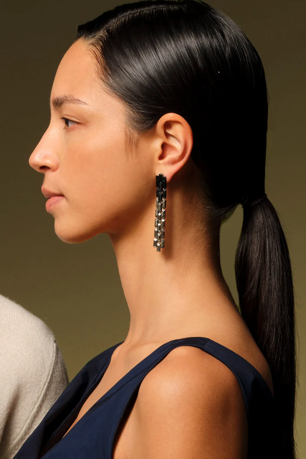 Triple Baguette Stiletto Earrings - Pyrite & Black Spinel