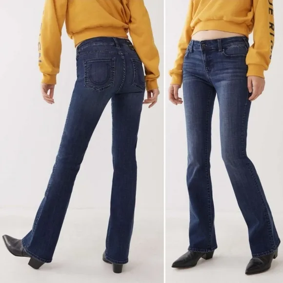 True Religion Women's Becca Mid Rise Bootcut Jeans Dark Wash 31Wx31.5 Inseam