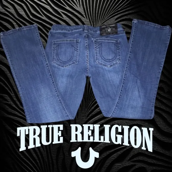 True Religion Women's Becca Mid Rise Bootcut Jeans Dark Wash 31Wx31.5 Inseam