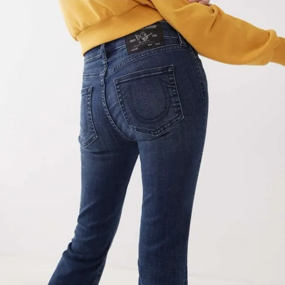 True Religion Women's Becca Mid Rise Bootcut Jeans Dark Wash 31Wx31.5 Inseam