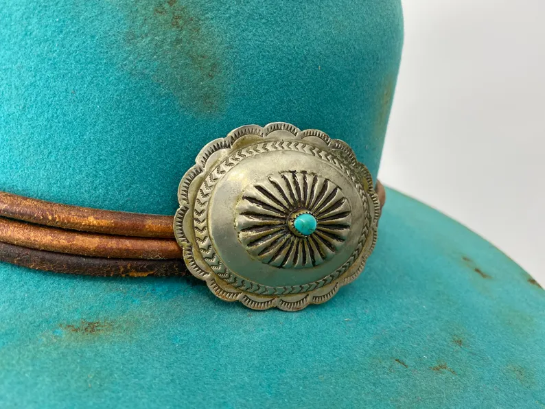 Turquoise Vintage Distressed Hat w/ Concho - 6-7/8