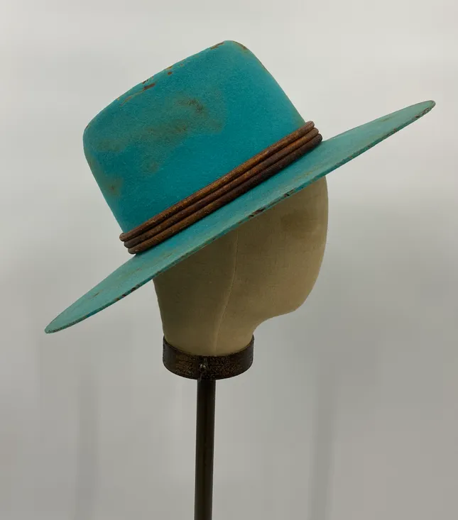Turquoise Vintage Distressed Hat w/ Concho - 6-7/8