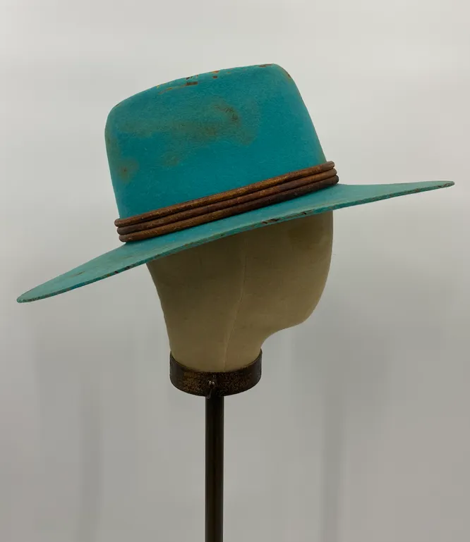 Turquoise Vintage Distressed Hat w/ Concho - 6-7/8