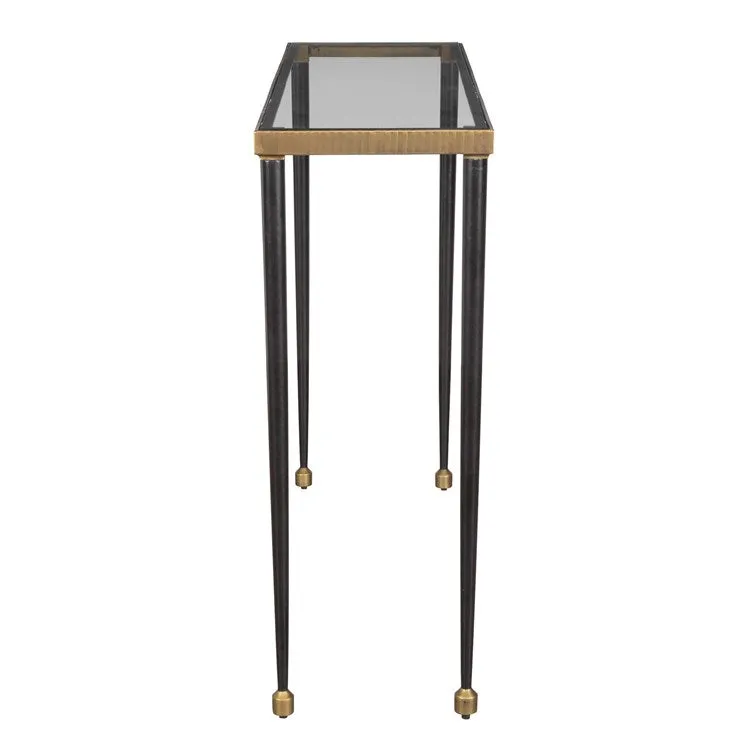 Uttermost Stiletto Glass Top With Antiqued Gold and Black Base Console Table
