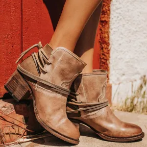 Vintage Strappy Chunky Heel Ankle Boots
