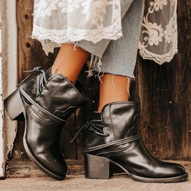 Vintage Strappy Chunky Heel Ankle Boots