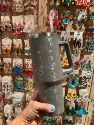 WESTERN 40oz Stanley TUMBLER  grey cactus/boots
