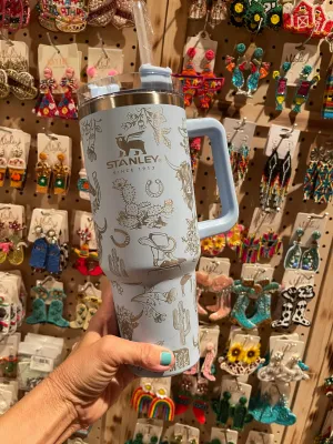 WESTERN 40oz Stanley TUMBLER  lite blue cactus/boots