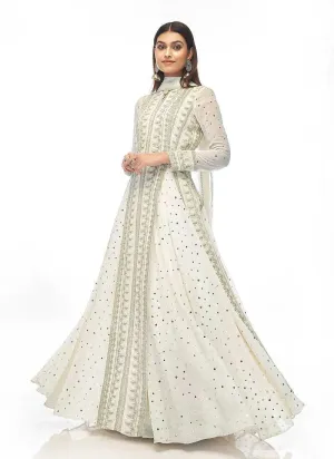 White and Gold Mirror Embroidered Indo Western Style Lehenga
