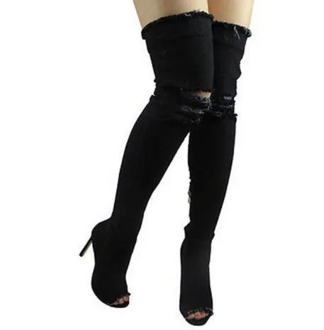 Women Thigh High Jean Boots