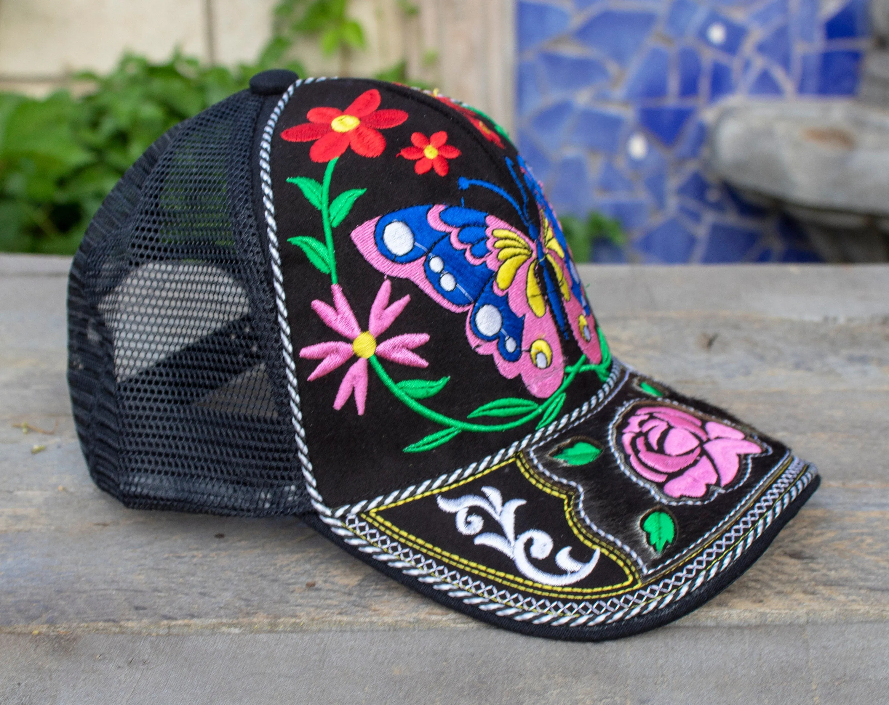 WOMENS BUTTERFLY flower embroidered SNAPBACK western cowgirl adjustable hat cap