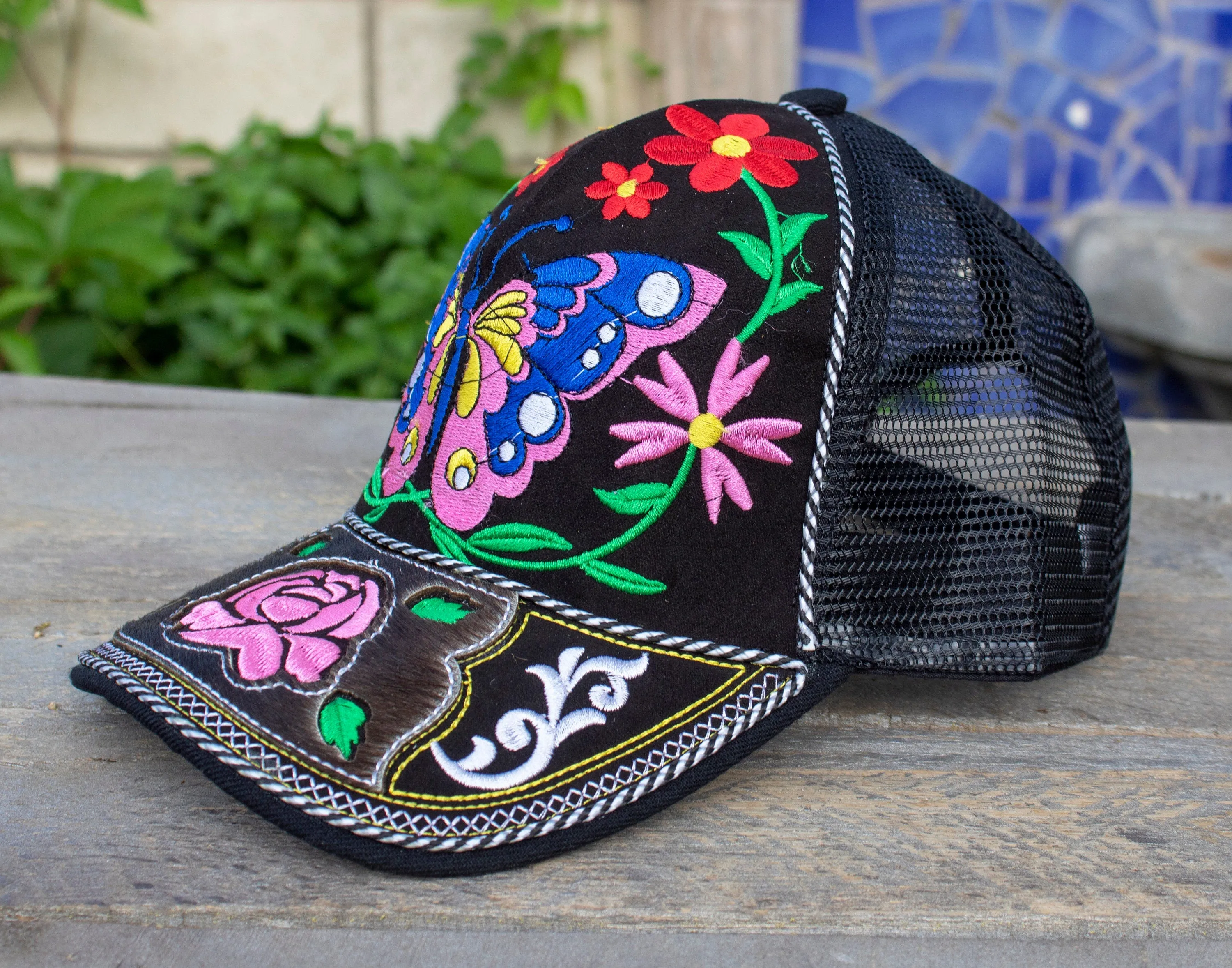 WOMENS BUTTERFLY flower embroidered SNAPBACK western cowgirl adjustable hat cap