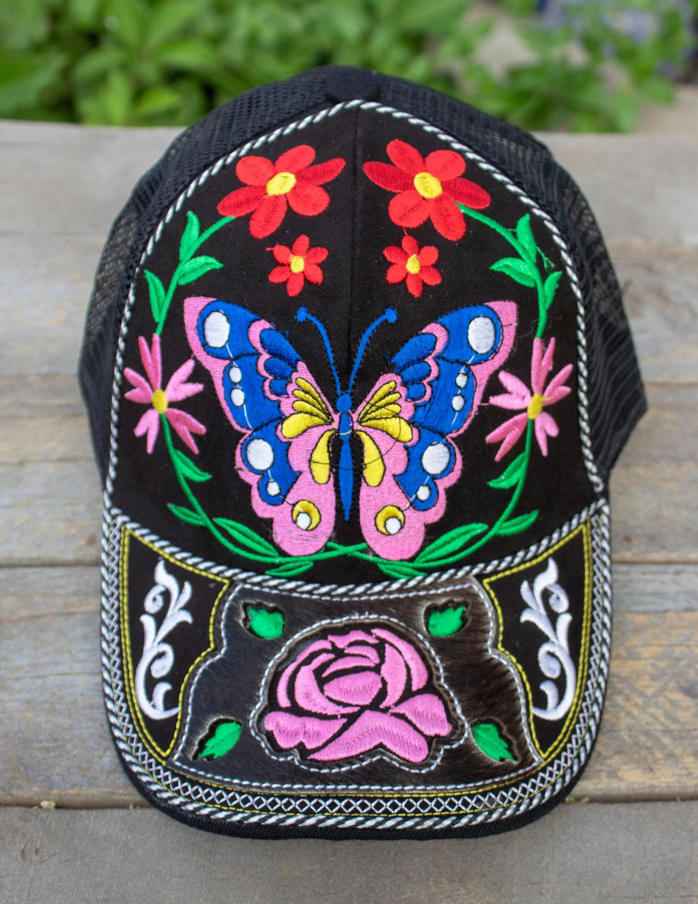 WOMENS BUTTERFLY flower embroidered SNAPBACK western cowgirl adjustable hat cap