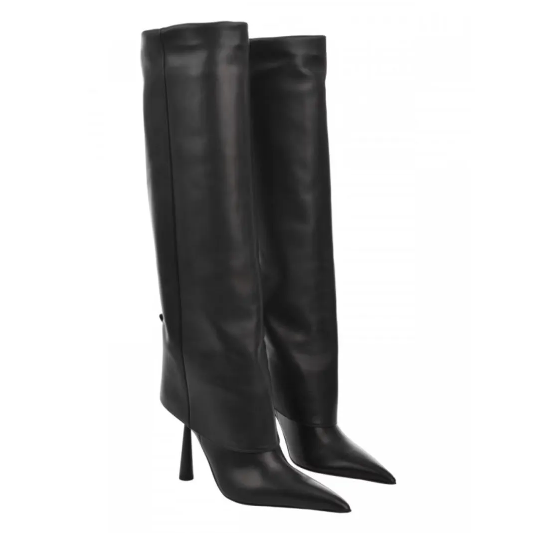 Women's Calf High Leather Stiletto Heel Boots – Elegant and Stylish