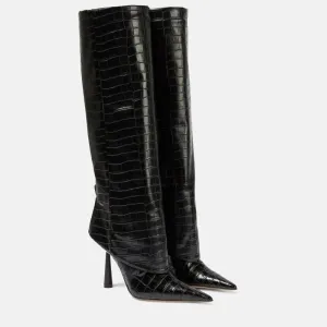 Women's Calf High Leather Stiletto Heel Boots – Elegant and Stylish