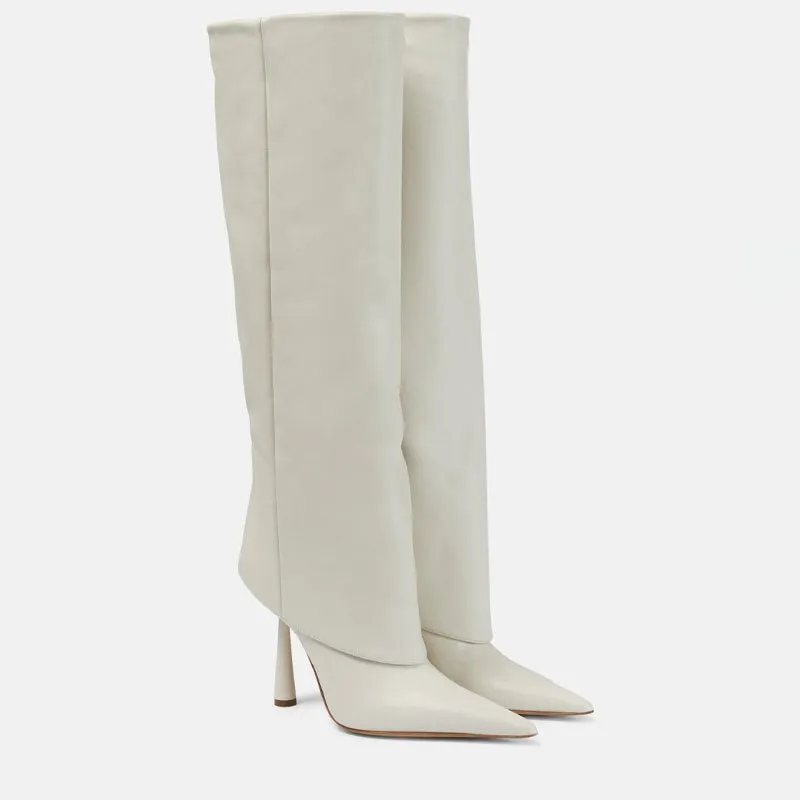 Women's Calf High Leather Stiletto Heel Boots – Elegant and Stylish