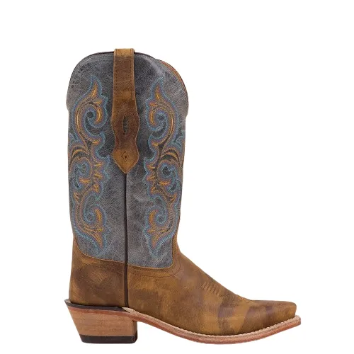 Women's Cowboy Country Western Boots Handmade Brown and Blue Leather Embroidered LF1601E