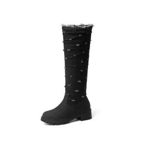Women's Denim Mid Heel Knee High Boots