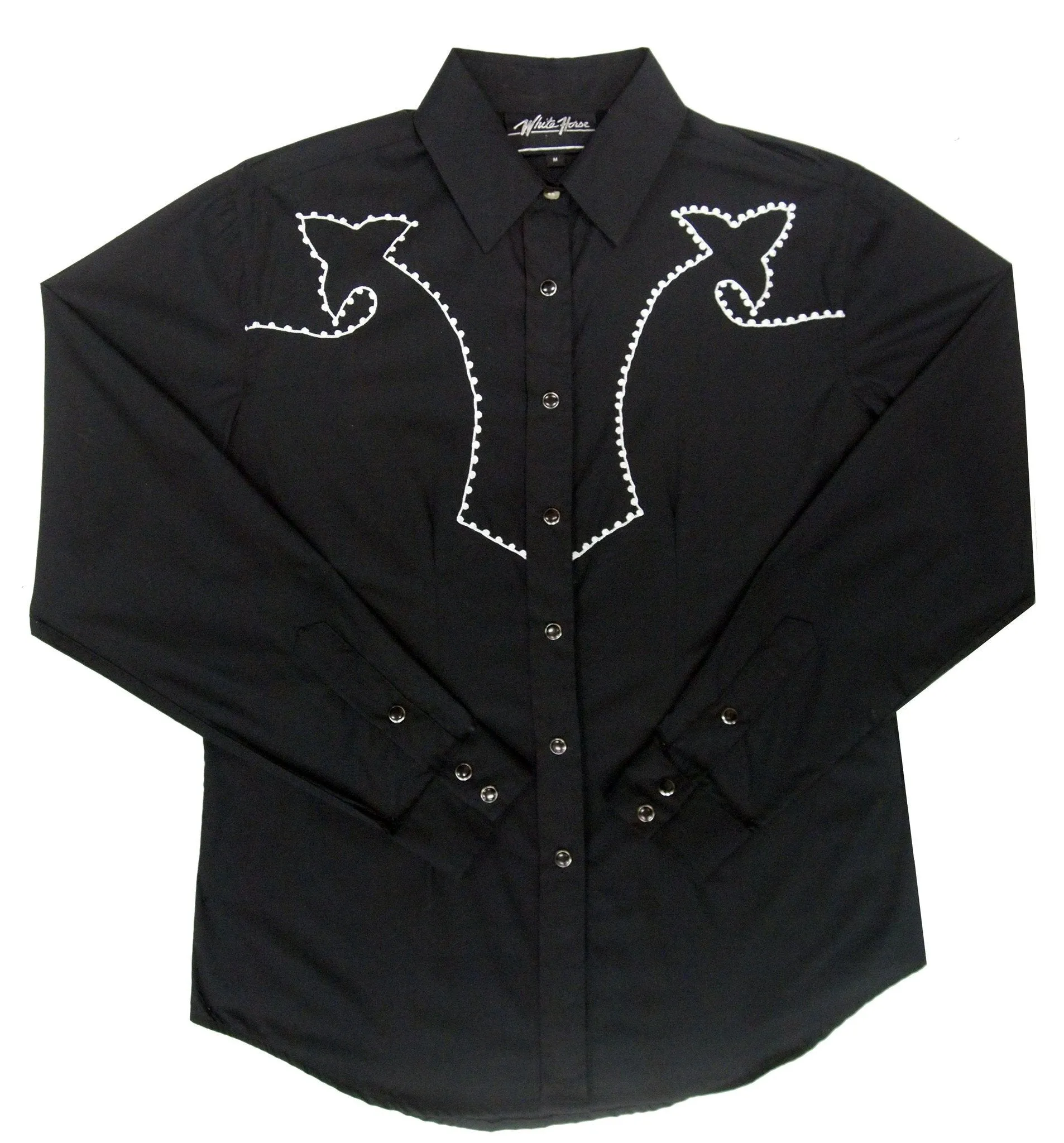 Women's Embroidered Western Shirt: White Horse Chain Embroidery