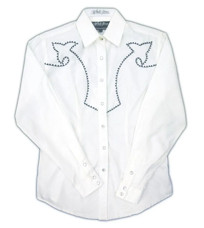 Women's Embroidered Western Shirt: White Horse Chain Embroidery
