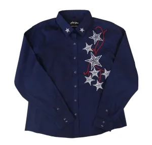 Women's Embroidered Western Shirt: White Horse Star Burst
