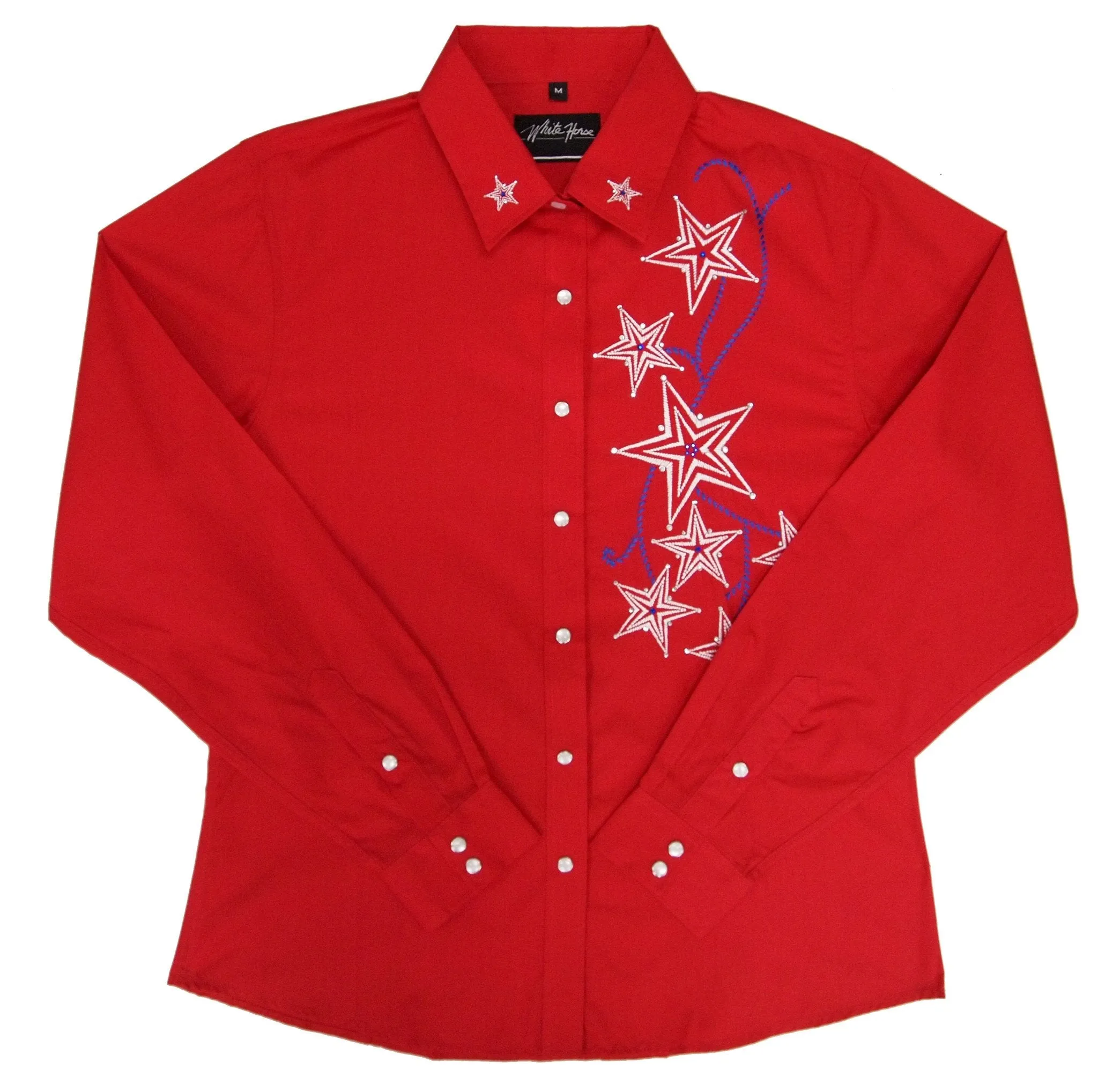 Women's Embroidered Western Shirt: White Horse Star Burst