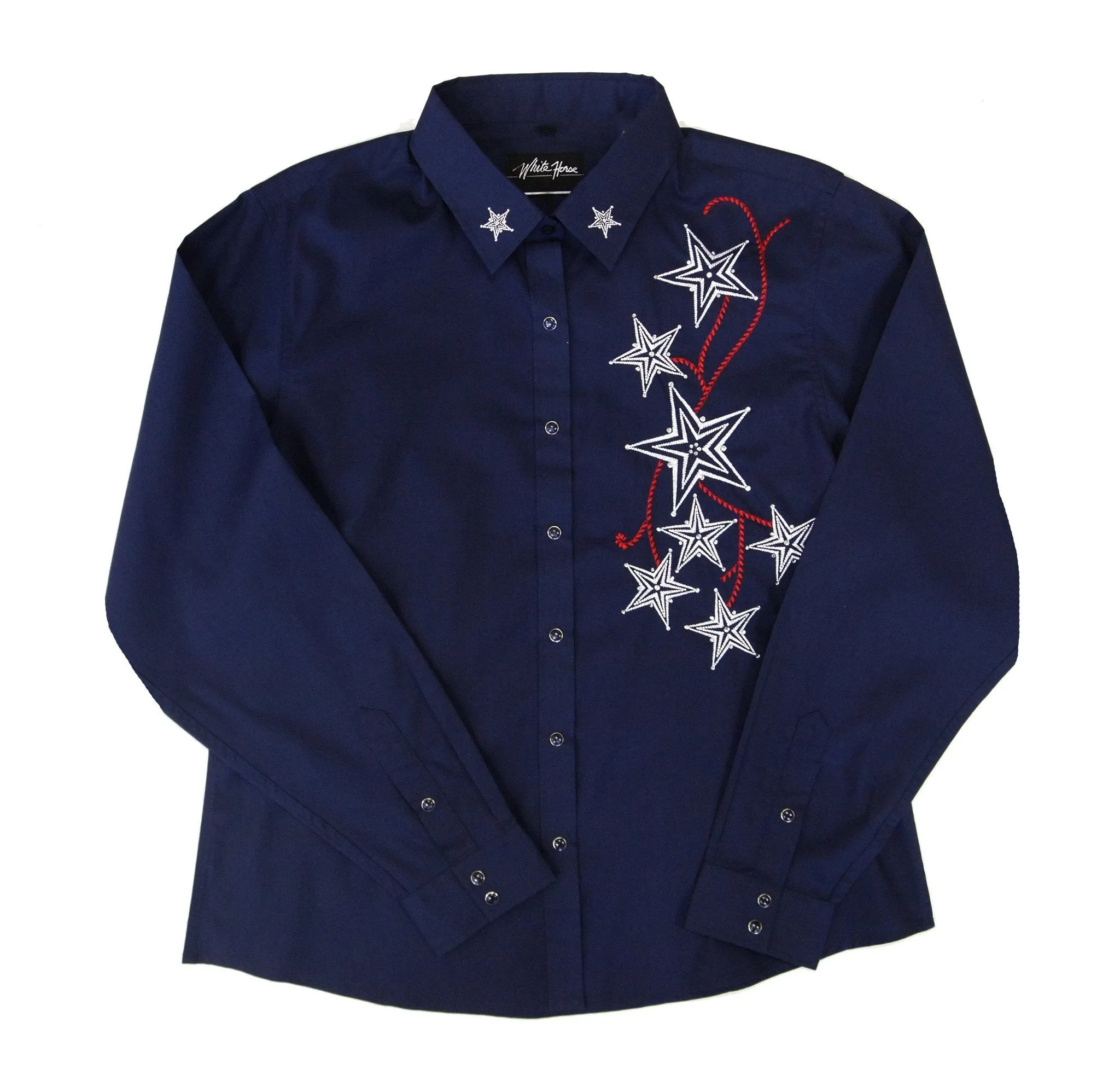 Women's Embroidered Western Shirt: White Horse Star Burst