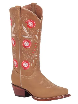 Women's Genuine Leather Floral Embroidered Cowgirl Boots 'El General' Orix Color 42983