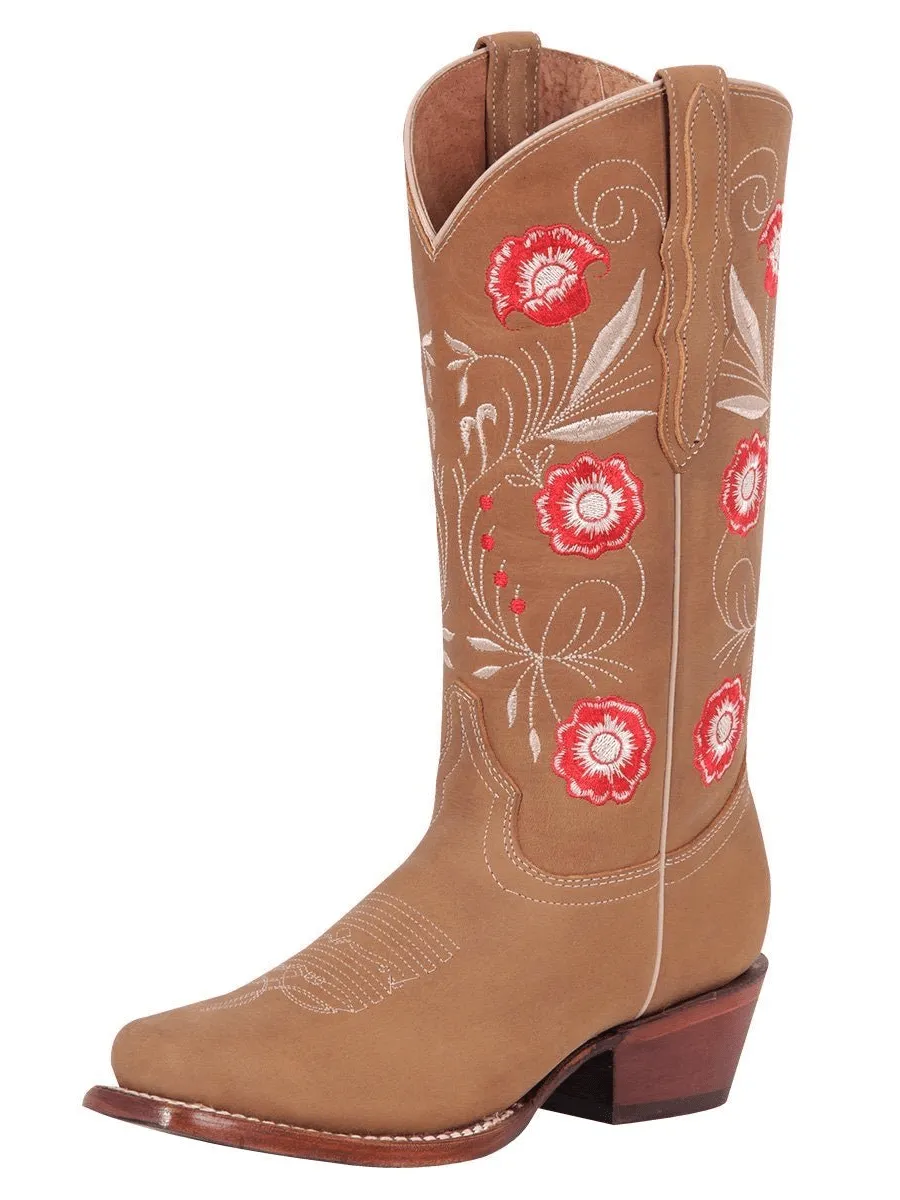 Women's Genuine Leather Floral Embroidered Cowgirl Boots 'El General' Orix Color 42983