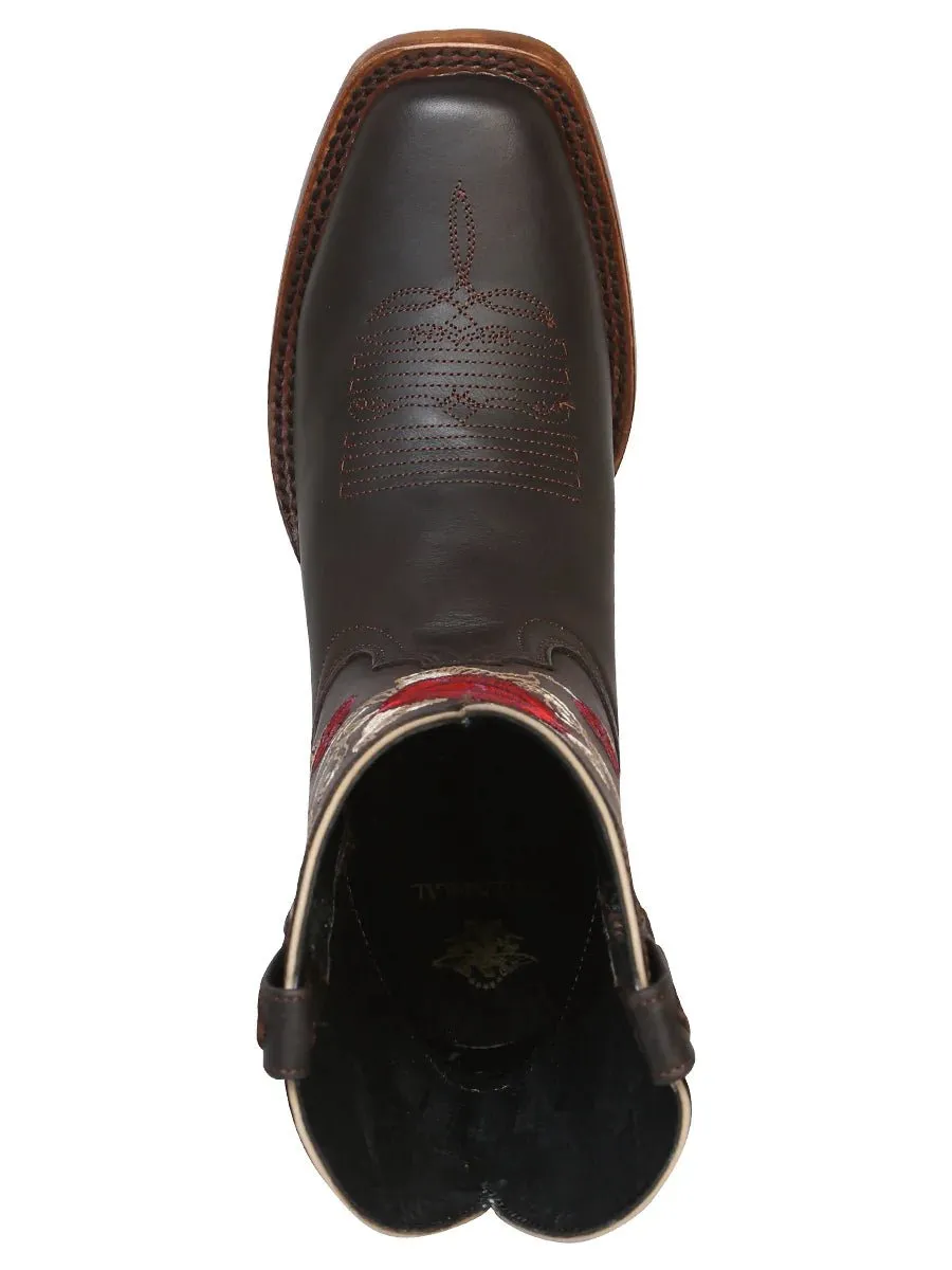Women's Genuine Leather Floral Embroidered Western Cowgirl Boots 'The General' Choco Color 41785