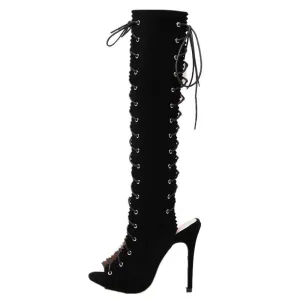 Women's High Heel Lace-up Peep Toe Boots