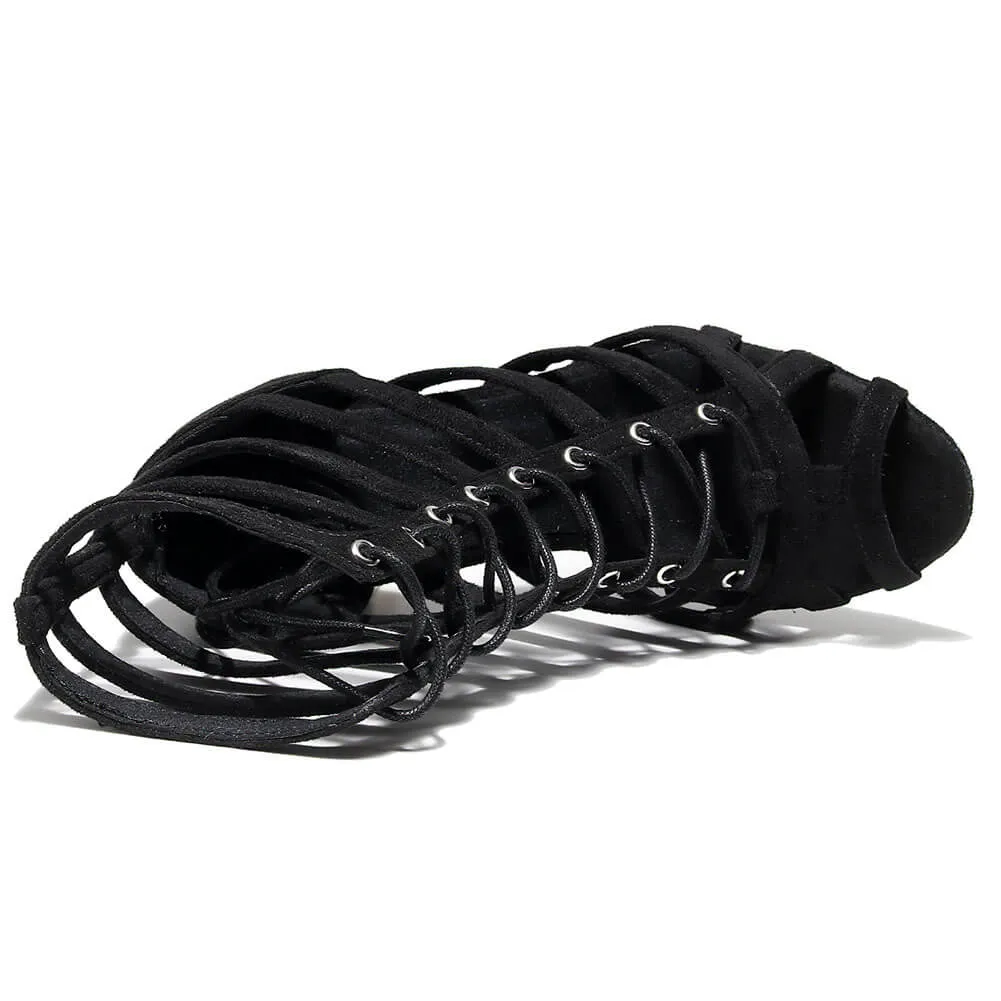 Women's hollow suede lace-up dance boots