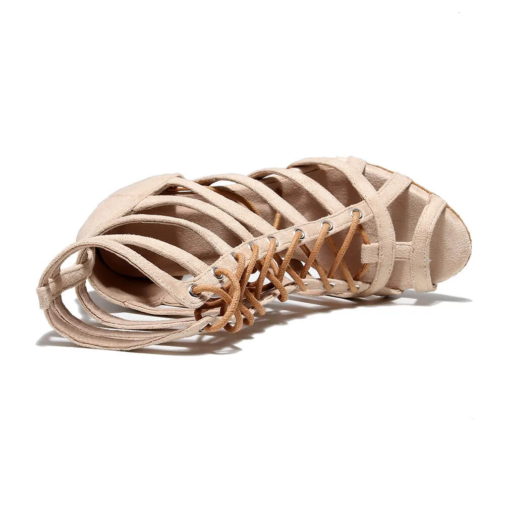 Women's hollow suede lace-up dance boots
