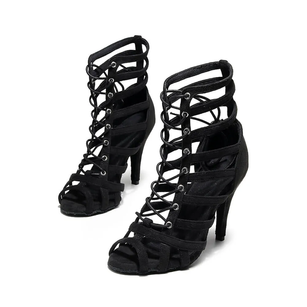 Women's hollow suede lace-up dance boots