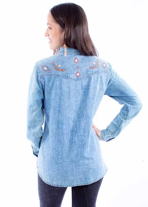 Women's Honey Creek Collection Blouse: Embroidered Denim