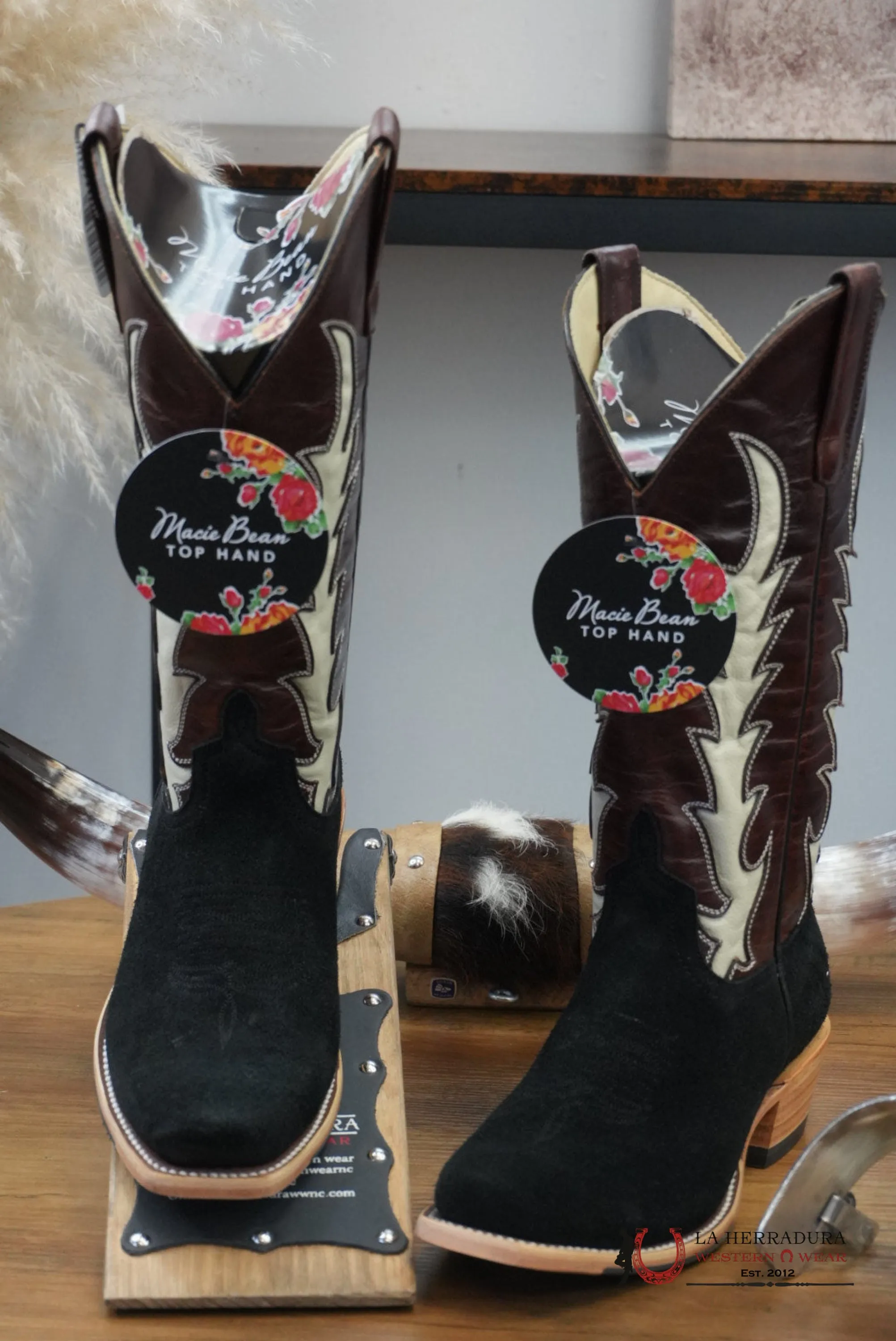WOMENS MACIE BEAN BLACK SUEDE WHISKEY VAQUERO NARROW TOE - M9523