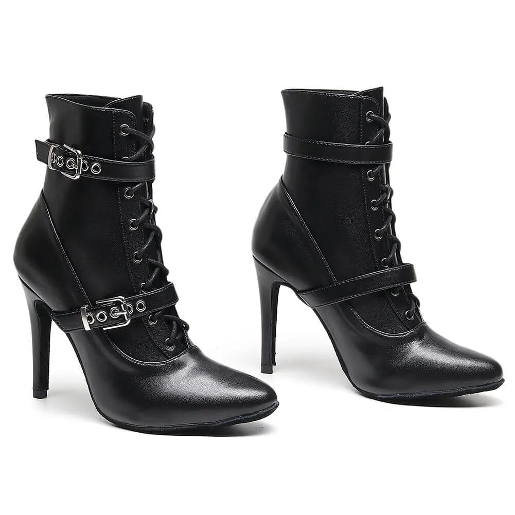 Women's Pointed Toe Lace-Up Stiletto Boots
