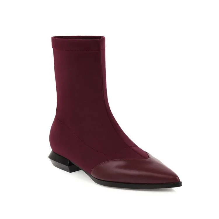 Women's Pointed Toe Low Heel Mid Calf Boots