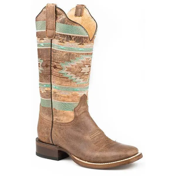 Women's Roper Mesa Leather Boots Handcrafted Brown Flextra Wide Calf
