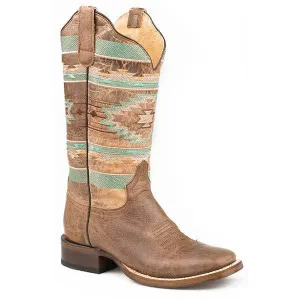Women's Roper Mesa Leather Boots Handcrafted Brown Flextra Wide Calf
