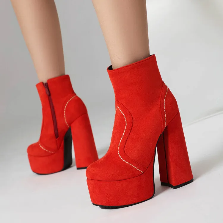 Women's  Square Toe High Heel Platform Short Boots