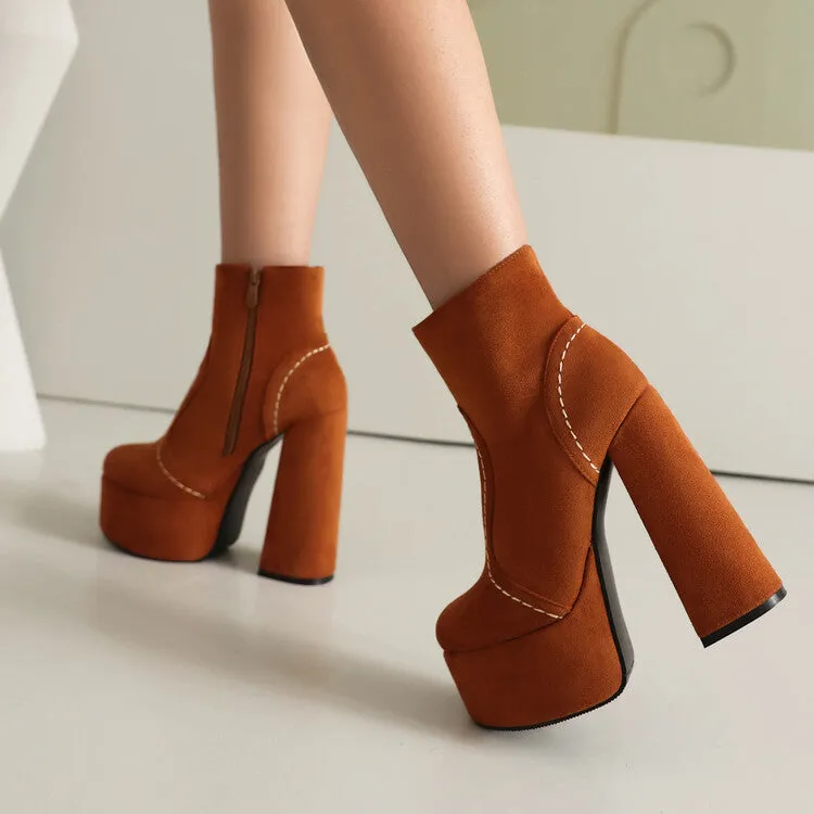 Women's  Square Toe High Heel Platform Short Boots