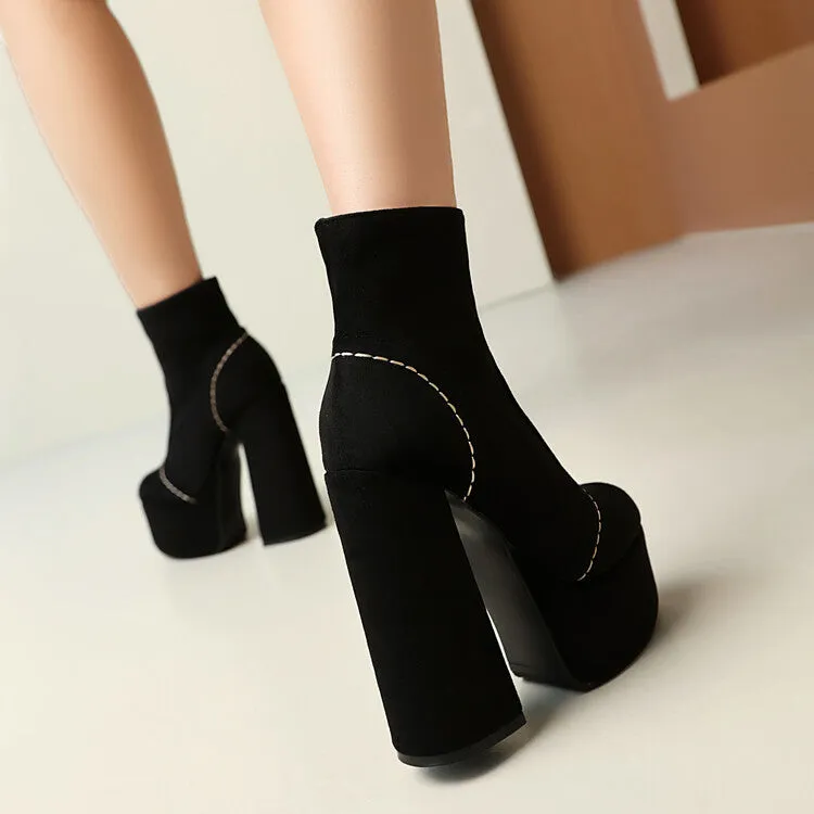 Women's  Square Toe High Heel Platform Short Boots