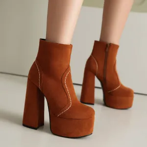 Women's  Square Toe High Heel Platform Short Boots