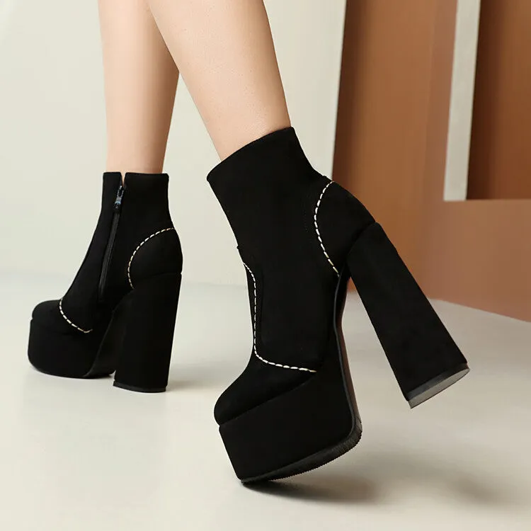 Women's  Square Toe High Heel Platform Short Boots