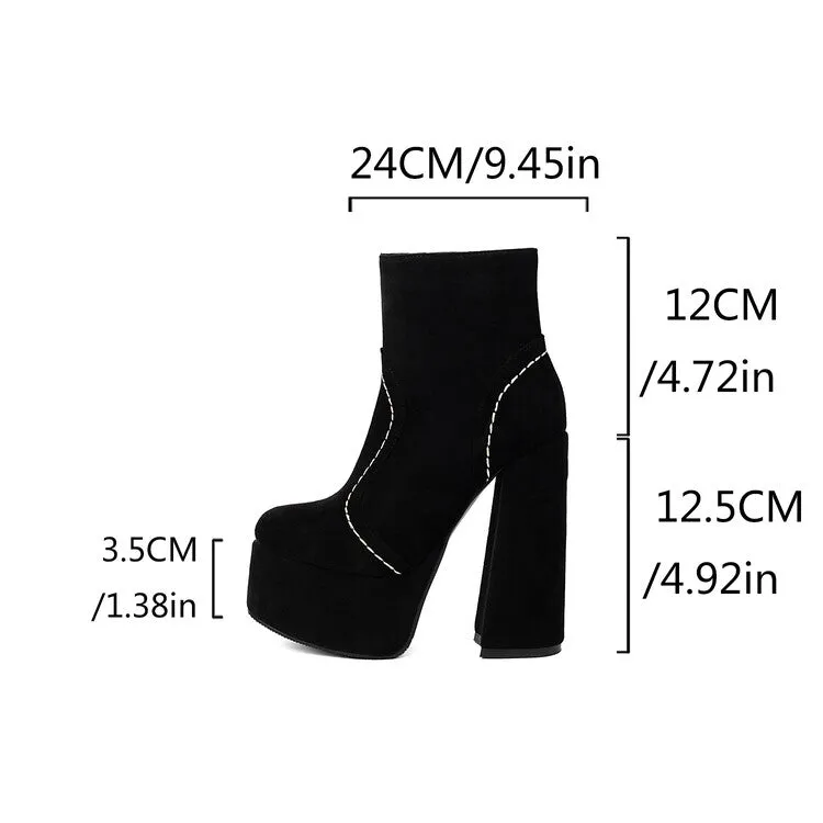 Women's  Square Toe High Heel Platform Short Boots