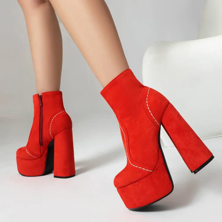 Women's  Square Toe High Heel Platform Short Boots